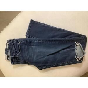 FRAME Le Skinny de Jeanne Dark Denim Distressed Jeans 27 Slim Casual Ragged Fall